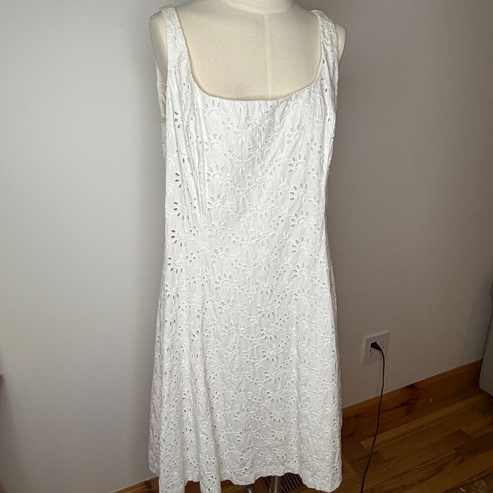 Lauren Ralph Lauren Dress Womens White Eyelet Flare Dress Size 14 Sleeveless